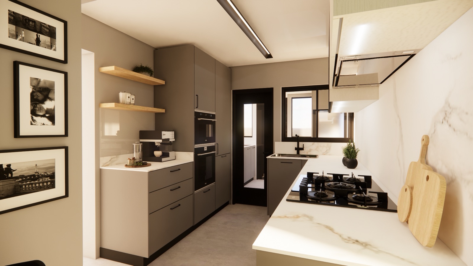 Render de cocina de 15 a 20 m².