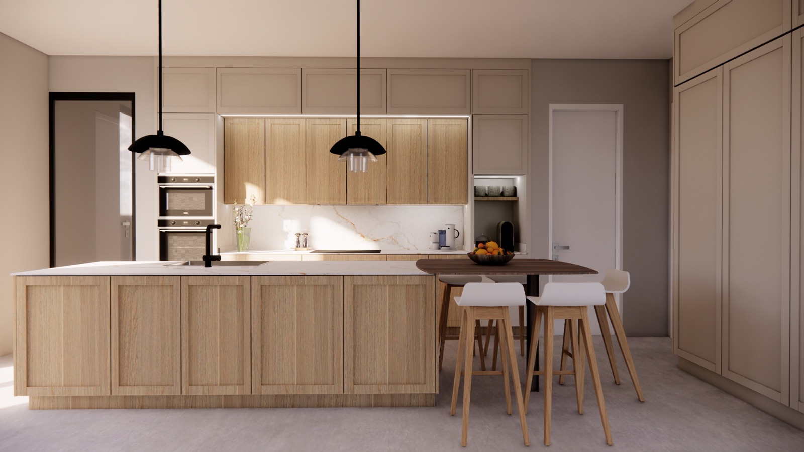 Render de cocina de 20 a 25 m².